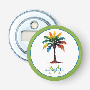 Kleurrijke Waterverf Palmboom Monogram Button Flesopener