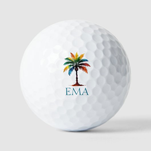 Kleurrijke Waterverf Palmboom Monogram Golfballen (Voorkant)