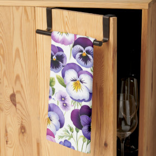 Kleurrijke Waterverf Pansy Flowers Witte Achtergro Theedoek