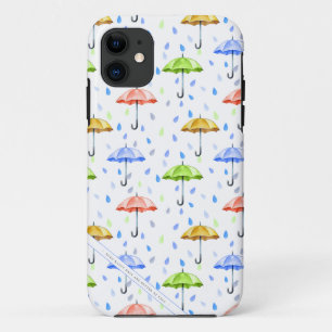 Kleurrijke Waterverf Paraplu's en Regendruppels He iPhone 11 Hoesje