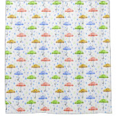 Kleurrijke Waterverf Paraplu's en Regendruppels He Douchegordijn (Voorkant)