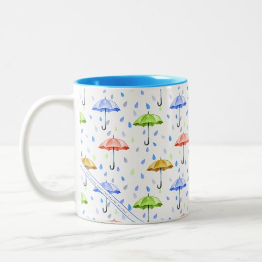 Kleurrijke Waterverf Paraplu's en Regendruppels He Tweekleurige Koffiemok (Links)