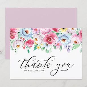 Kleurrijke Waterverf Pastel Flowers Garland Wedden Bedankkaart