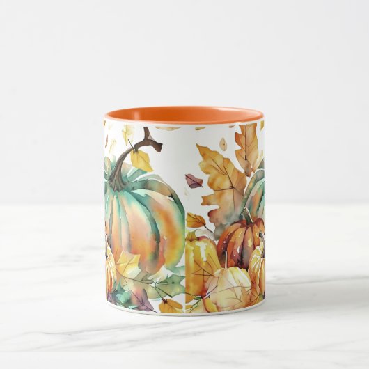 Kleurrijke waterverf pompoenen en bladeren mok (Midden)