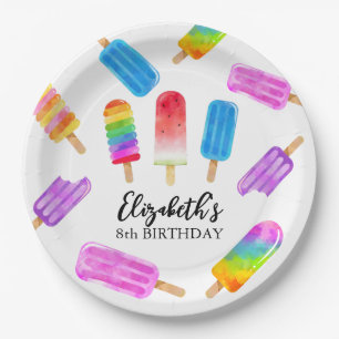 Kleurrijke Waterverf Popsicle Verjaardag Papieren  Bordje