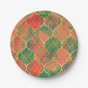 Kleurrijke Waterverf Quatrefoil Patroon Papieren Bordje