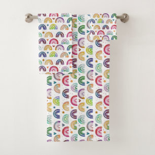 Kleurrijke Waterverf Rainbows harten en sterpatroo Bad Handdoek