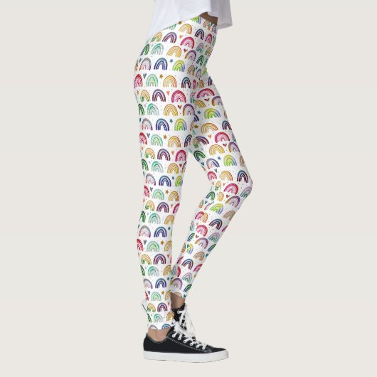 Kleurrijke Waterverf Rainbows harten en sterpatroo Leggings (Rechts)