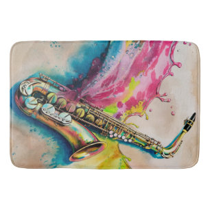 Kleurrijke Waterverf saxofoon splash Badmat