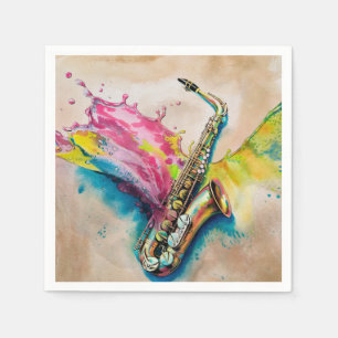 Kleurrijke Waterverf saxofoon splash Servet
