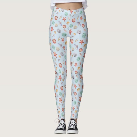 Kleurrijke Waterverf Seashells Leggings (Voorkant)