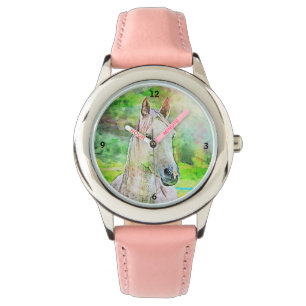 Kleurrijke Waterverf Stijl roze paard Horloge