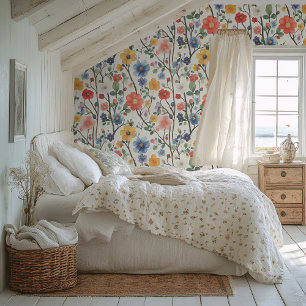 Kleurrijke Waterverf Style Floral Wallpaper Behang