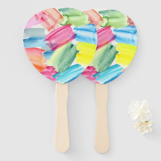 Kleurrijke Waterverf Tekenstaal Abstracte kunst Handwaaier (Voorkant en achterkant)