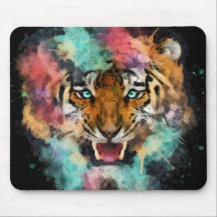 Kleurrijke Waterverf Tiger Head Muismat