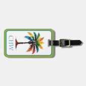 Kleurrijke Waterverf Tropical Palm Tree Monogram Bagagelabel (Voorkant horizontaal)