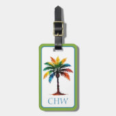 Kleurrijke Waterverf Tropical Palm Tree Monogram Bagagelabel (Voorkant verticaal)