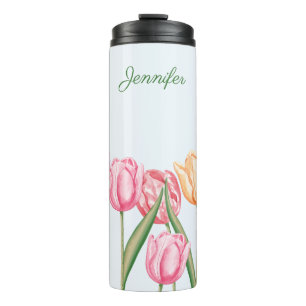 Kleurrijke Waterverf Tulp Bloemen Met Aangepaste N Thermosbeker