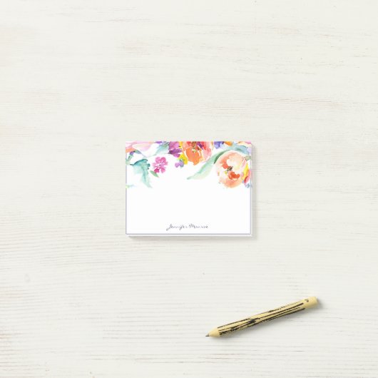 Kleurrijke waterverf tulpen gepersonaliseerd post-it® notes (Op bureau)