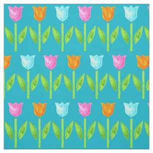 Kleurrijke Waterverf Tulpen in roze, blauw, Oranje Stof