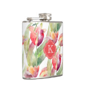Kleurrijke Waterverf Tulpen met monogram Heupfles (Rechts)