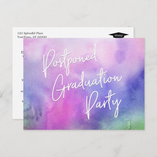 Kleurrijke Waterverf Uitgestelde Graduation Party Briefkaart (Voorkant / Achterkant)