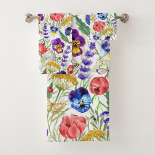 Kleurrijke Waterverf Veldbloemen papaja's Bad Handdoek