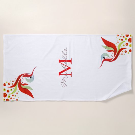 Kleurrijke Waterverf vogelmonogram op maat Strandlaken (Voorkant)