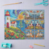 Kleurrijke Waterverf volkskunst lichthuizen Tissuepapier (Craft)