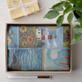 Kleurrijke Waterverf volkskunst lichthuizen Tissuepapier (Geschenk)