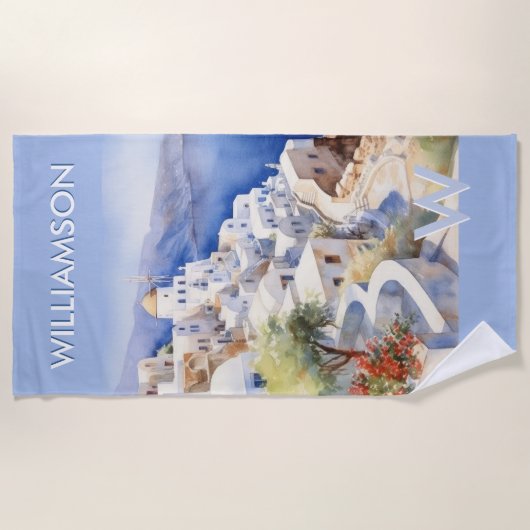 Kleurrijke Waterverf Water Aangepaste Monogram Naa Strandlaken (Voorkant)