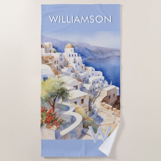 Kleurrijke Waterverf Water Aangepaste Monogram Naa Strandlaken (Voorkant)