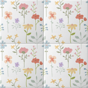 Kleurrijke Waterverf Wild Floral Naadloos Patroon Tegeltje