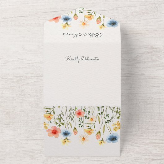 Kleurrijke waterverf wilde bloem all in one uitnodiging (Buitenkant)