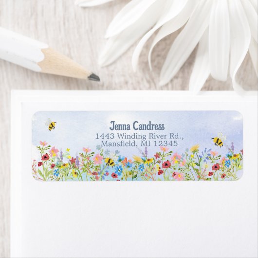 Kleurrijke Waterverf Wilde bloem Tuin Etiket (Insitu)