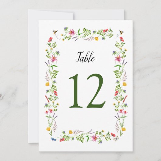 Kleurrijke waterverf Wilde Bloemen 5X7 Tafel Numme Kaart (Voorkant)