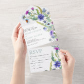 Kleurrijke waterverf wilde bloemen bloemenbruiloft all in one uitnodiging (Afscheurbaar)