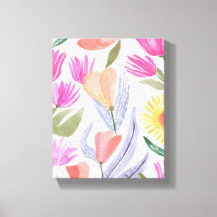 Kleurrijke Waterverf Wilde Bloemen Handgeschilde Canvas Afdruk