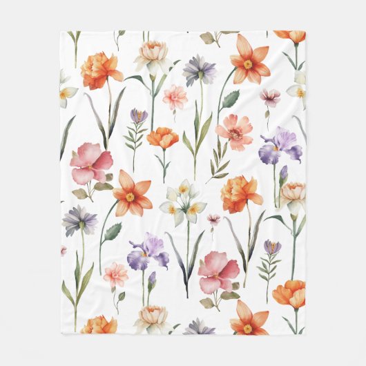 Kleurrijke Waterverf Wilde bloemen Patroon Fleece Deken (Voorkant)