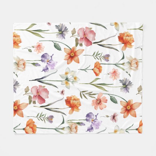 Kleurrijke Waterverf Wilde bloemen Patroon Fleece Deken (Voorkant (Horizontaal))