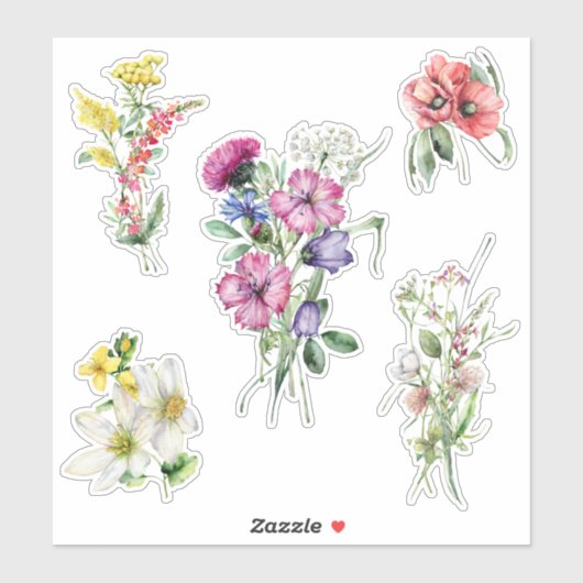 Kleurrijke Waterverf Wildflower Bouquets Sticker (Vel)