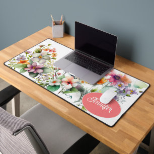 Kleurrijke Waterverf Wildflower gepersonaliseerd Bureaumat