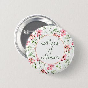 Kleurrijke Waterverf Wildflowers Maid of Honor Ronde Button 5,7 Cm