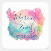 Kleurrijke Waterverfspatten Minimalistisch Vierkante Sticker (Voorkant)