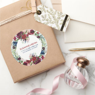 Kleurrijke waterverven bloemboeket ronde sticker