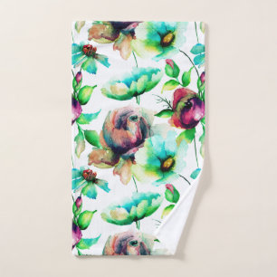 Kleurrijke Waterverven Bloemen Naadloos Patroon Bad Handdoek