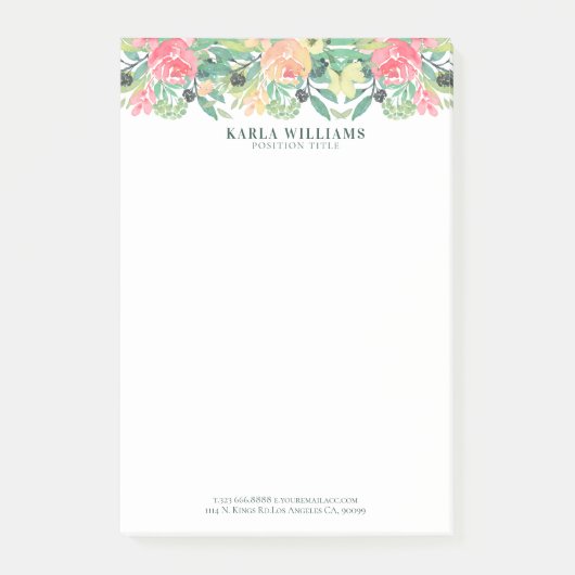 Kleurrijke Waterverven Bloemen Rand Post-it® Notes (Voorkant)