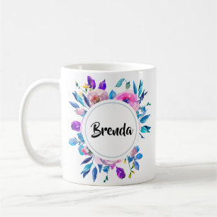 Kleurrijke Waterverven bloemenboeket met monogram Koffiemok