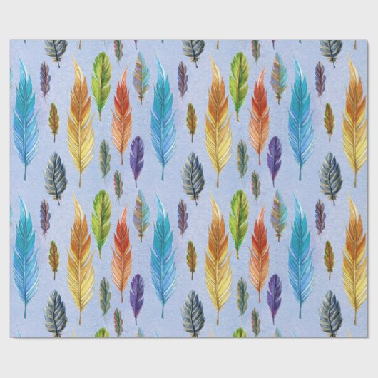 Kleurrijke Waterverven Boho Feathers Pattern Cadeaupapier (Vlak)