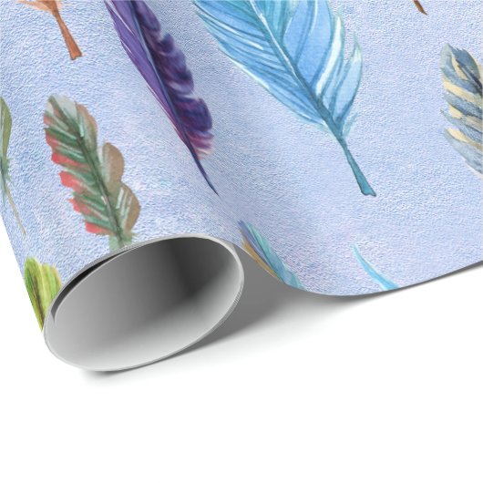 Kleurrijke Waterverven Boho Feathers Pattern Cadeaupapier (Rol Hoek)